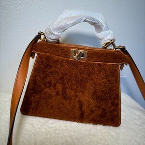 Fendi Mini "Peekaboo I See U" Brown Shearling Top Handle/Crossbody, GHW, w/ Dust